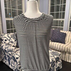 CAbi Black and White Striped Sleeveless Top S